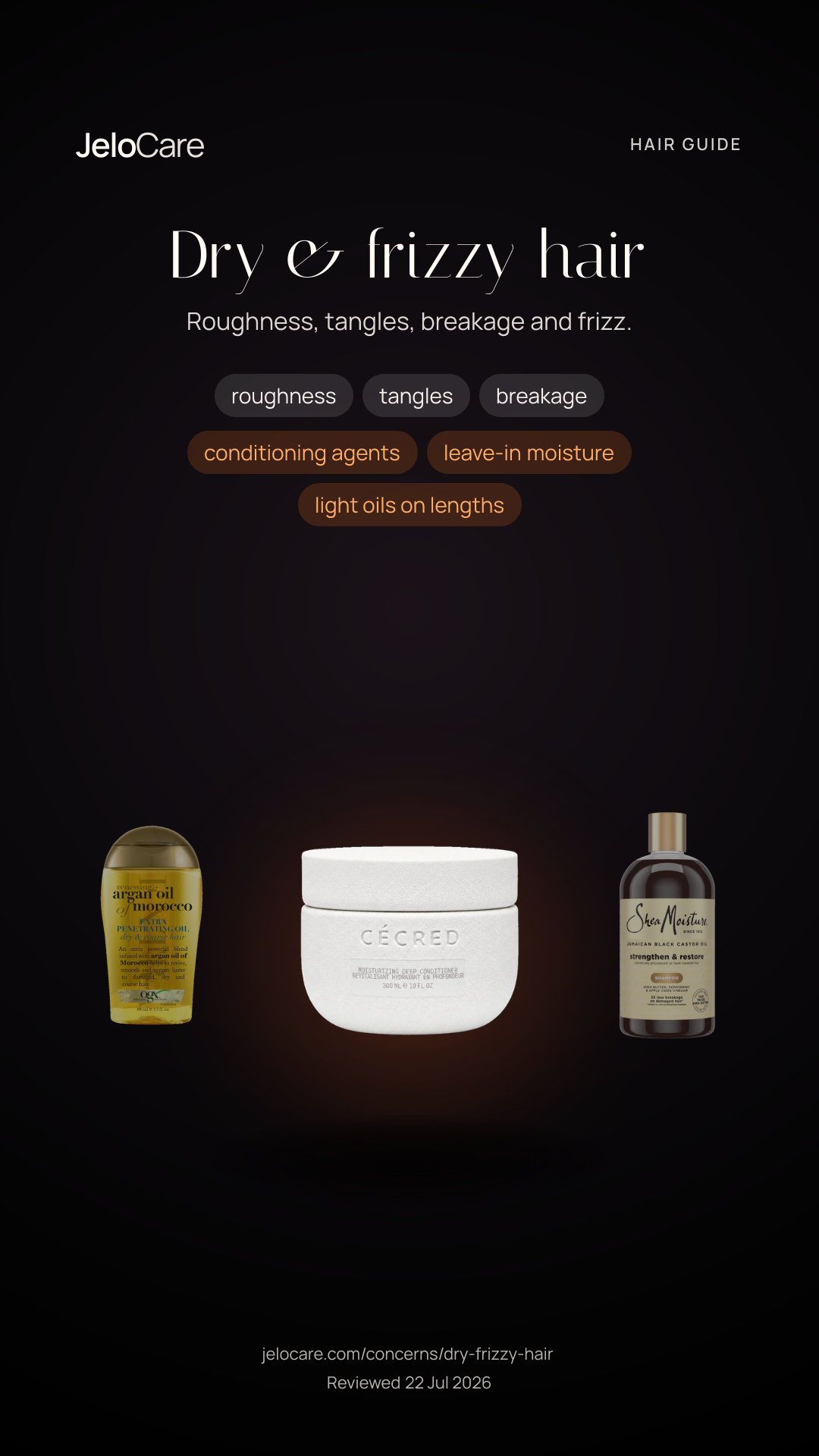 Dry & frizzy hair — skin guide story card