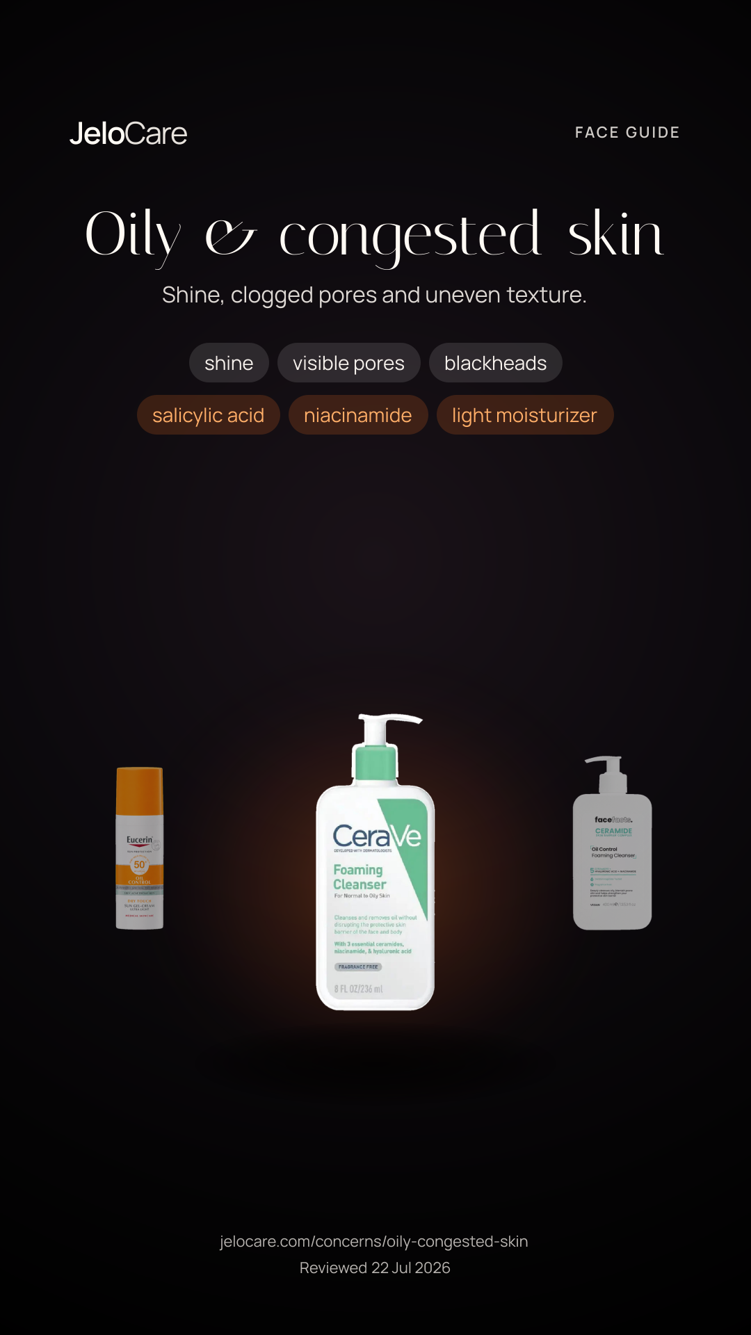 Oily & congested skin — skin guide story card